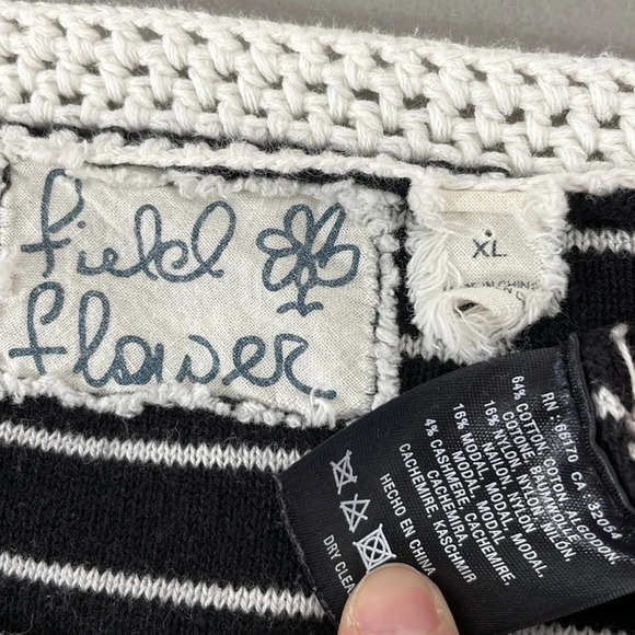 Anthropologie Field Flower Sweater Women's XL X Large Black White Stripe Crochet - Picture 11 of 13